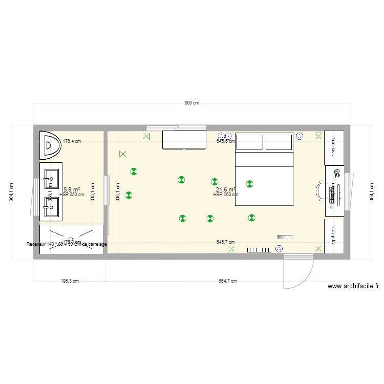 .CHAMBRE PARENTALE v4. Plan de 2 pièces et 28 m2