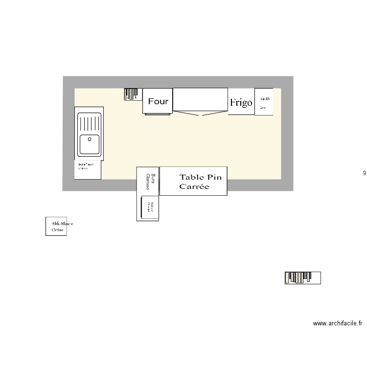 Cuisine PROVISOIRE V Finale. Plan de 1 pièce et 9 m2