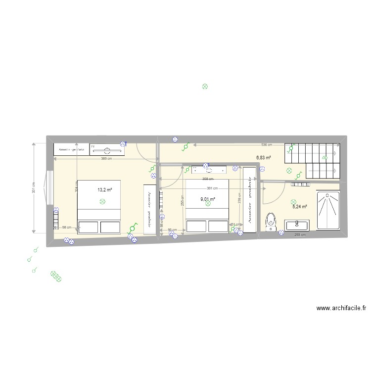 2er etage 4 septembre 2 ch sdb douche enface. Plan de 0 pièce et 0 m2