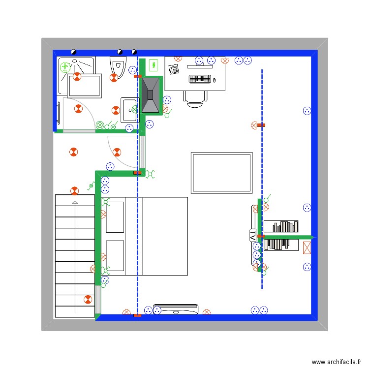 План  чердака с мебелью ф. Plan de 2 pièces et 38 m2