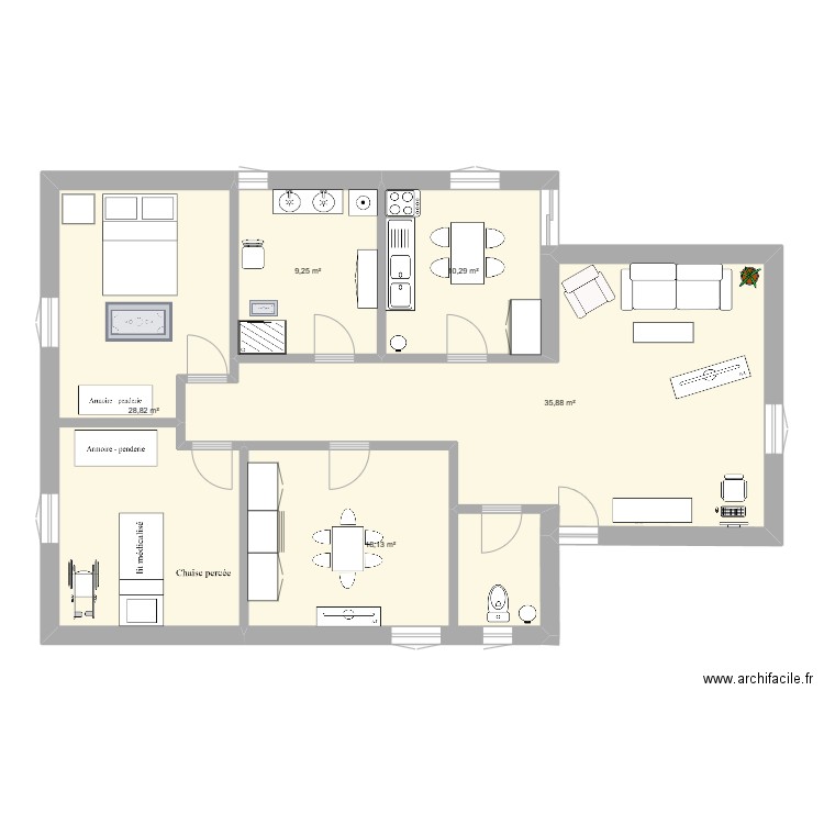 plane E33. Plan de 5 pièces et 102 m2