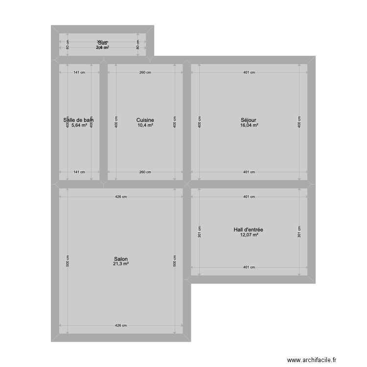 Rez-de-Chaussée Brûly. Plan de 6 pièces et 68 m2