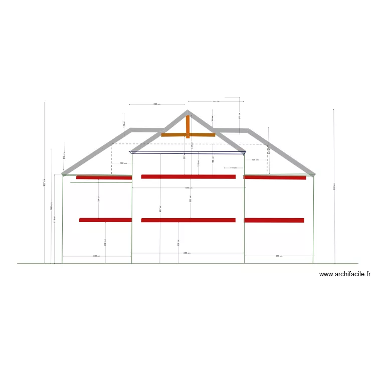 facade maison potager R+2 elargie. Plan de 
