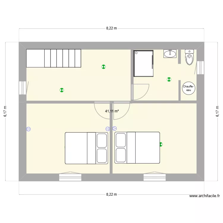 etage. Plan de 1 Pièce et 41 m²