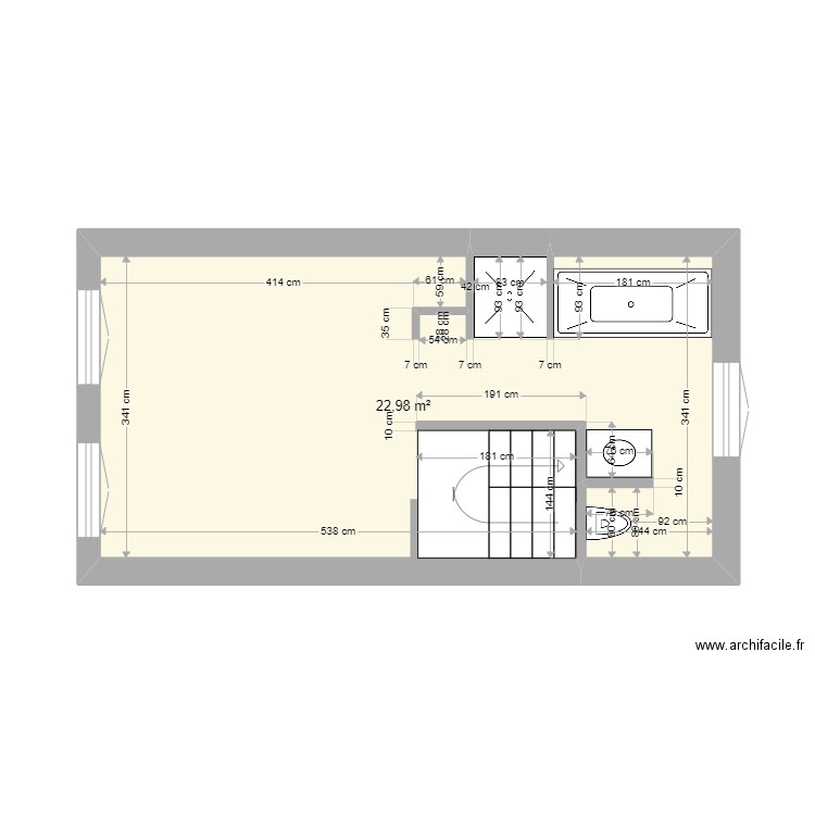 19 RM 1er étage MAJ AF. Plan de 1 pièce et 23 m2
