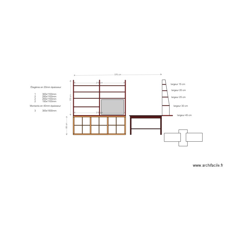 Bibliothèque / bureau. Plan de 0 pièce et 0 m2