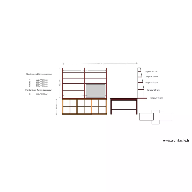 Biblioth&egrave;que / bureau. Plan de 