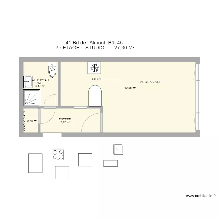 ALMONT MELUN APPT 79 AMENAGE. Plan de 