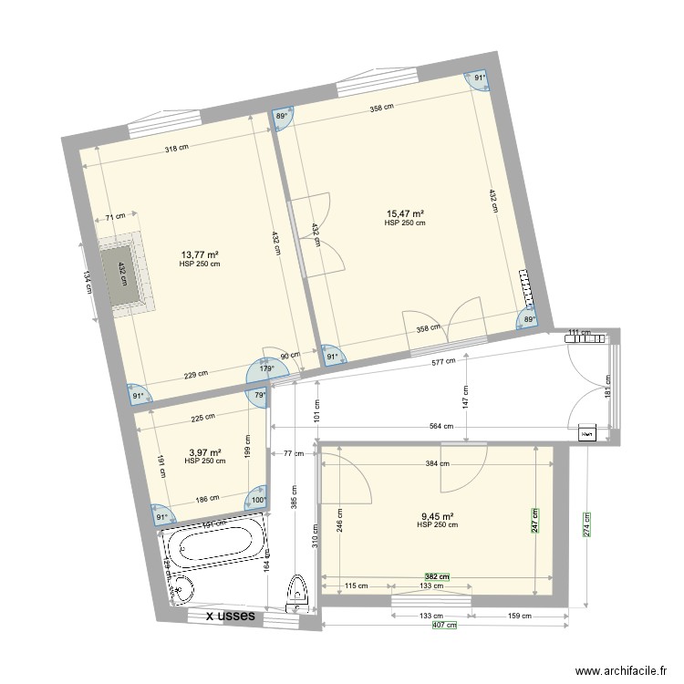 plan gare de lyon nouvelle 1a. Plan de 4 pièces et 43 m2