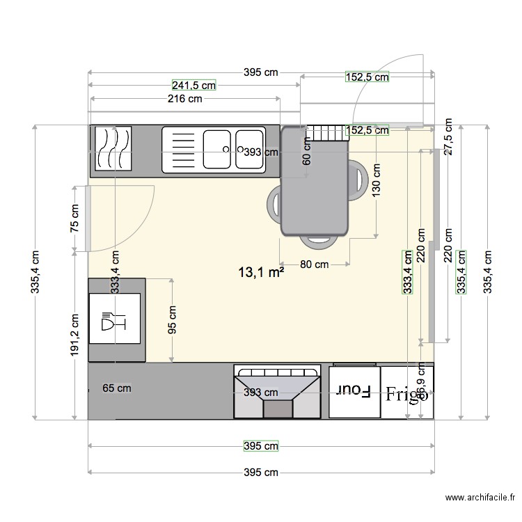 cuisine charlier. Plan de 1 pièce et 13 m2