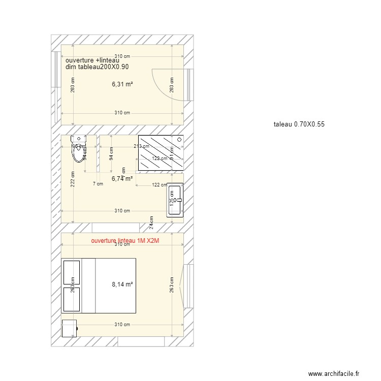 plan salle de bain wc chambre armande nov. Plan de 3 pièces et 21 m2