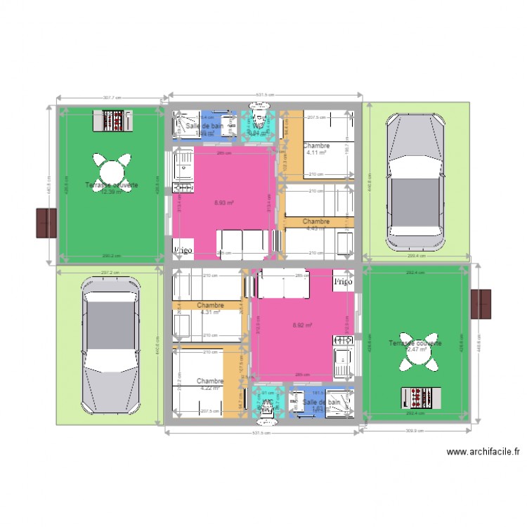 Plan Beta Vallee Bleu 20m2 X2 double locatif 2X2 chambres. Plan de 0 pièce et 0 m2