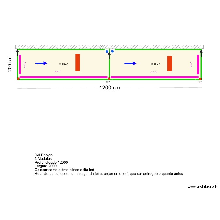 Rui Monteiro- Sines. Plan de 2 pièces et 23 m2