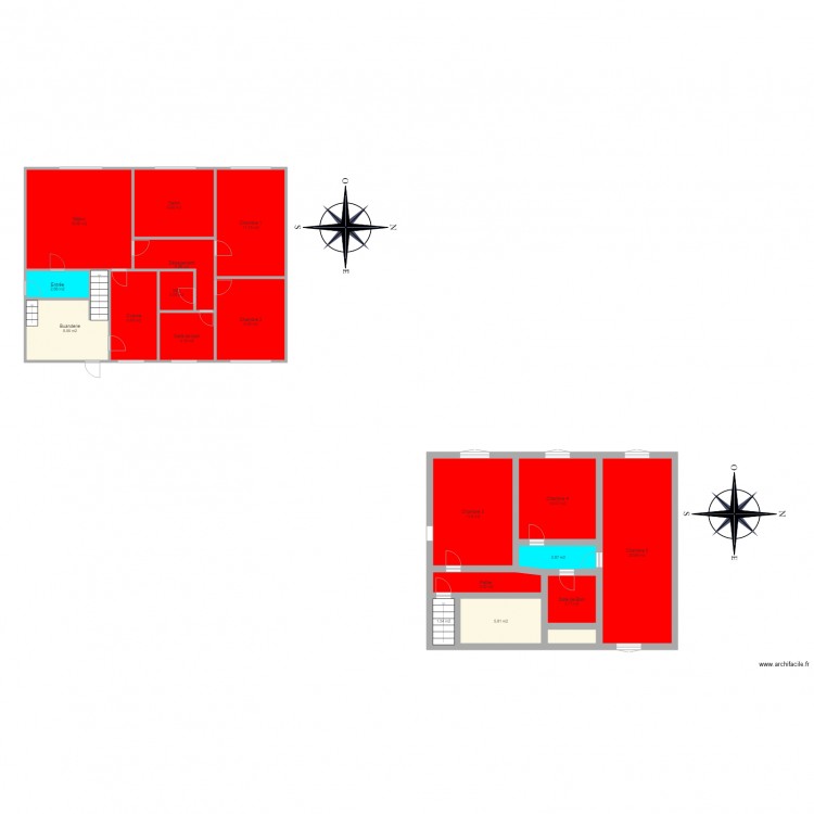 double étage. Plan de 19 pièces et 138 m2