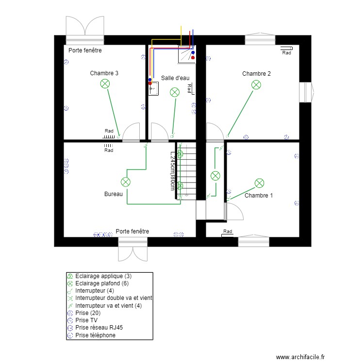 Plan électrique et plomberie étage. Plan de 0 pièce et 0 m2