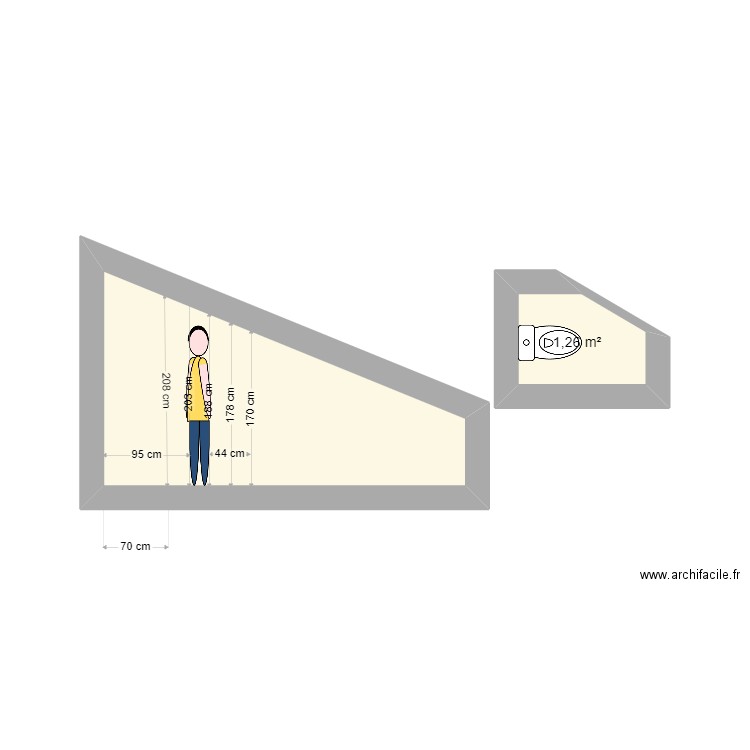 calcul pente. Plan de 2 pièces et 7 m2