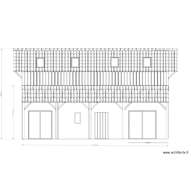 grange façade est projet. Plan de 0 pièce et 0 m2