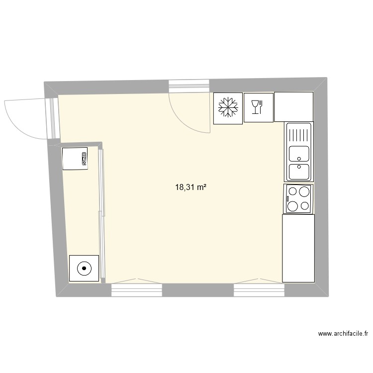 Cuisine liberté 1er étage. Plan de 1 pièce et 18 m2