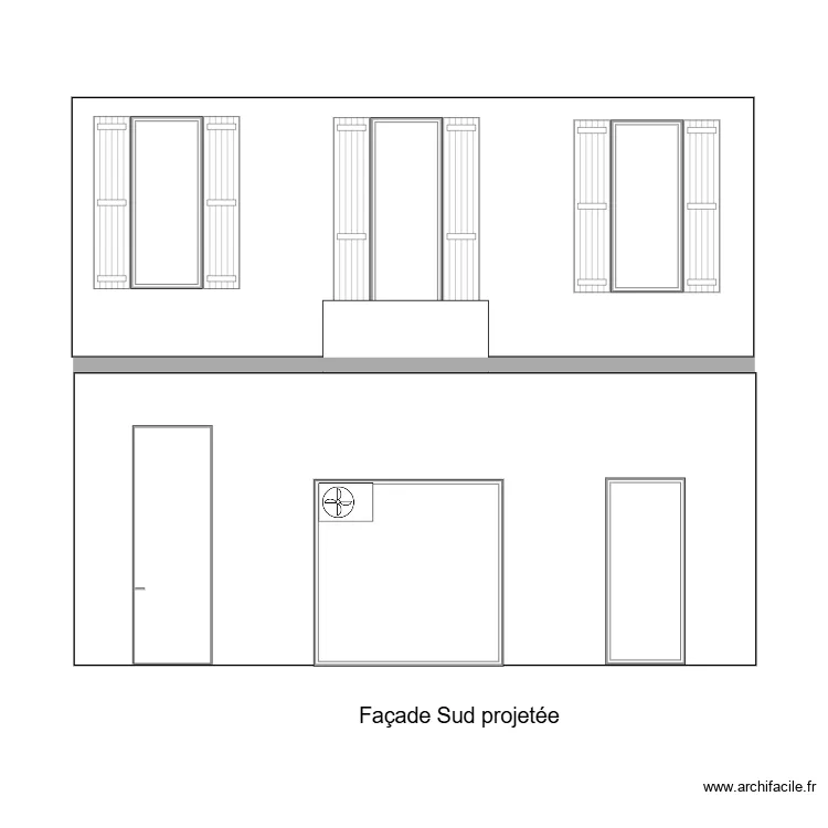 Fa&ccedil;ade Sud projet&eacute;e 3. Plan de 