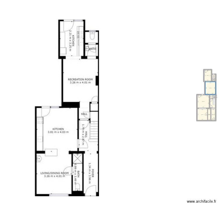 RDC. Plan de 10 pièces et 60 m2