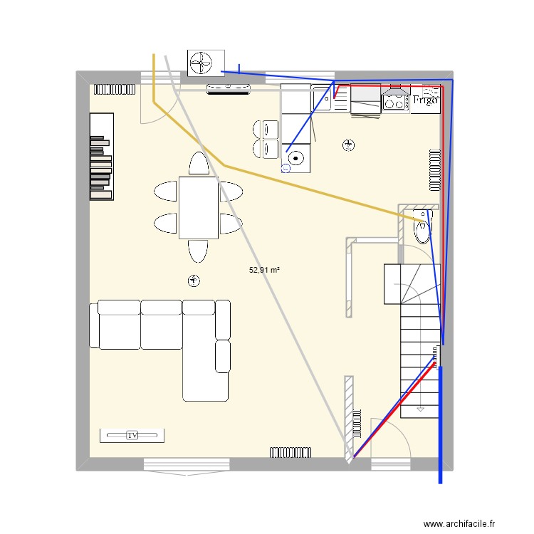 RDC - Maison TIRAUX Plomb. Plan de 1 pièce et 53 m2