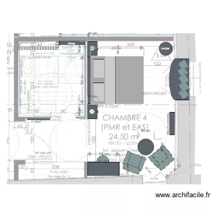 chambre 4 PMR. Plan de 