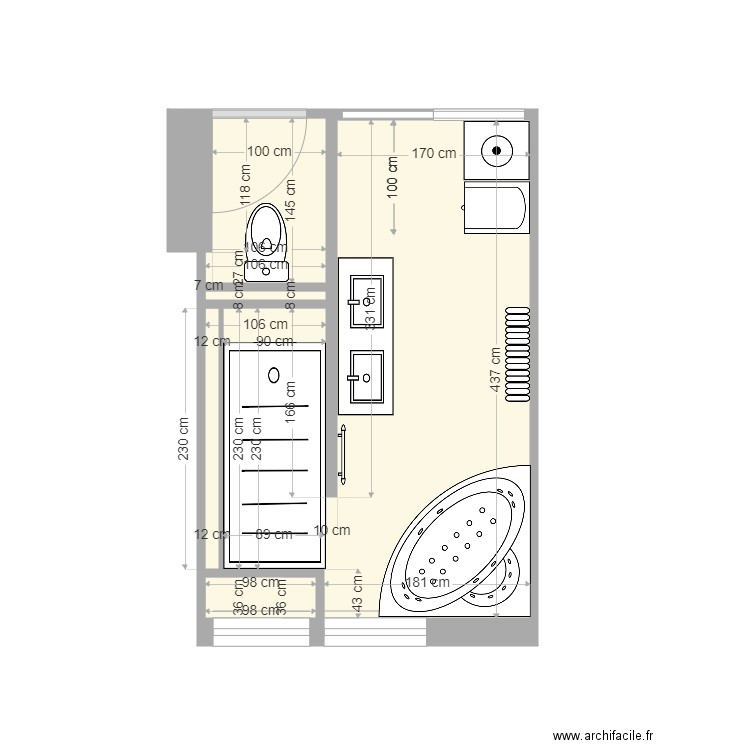 SdB Paccots Option 2. Plan de 0 pièce et 0 m2