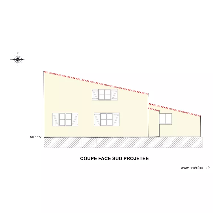 plan de coupe Face sud projetée. Plan de plan de coupe Face sud projetée. Plan de