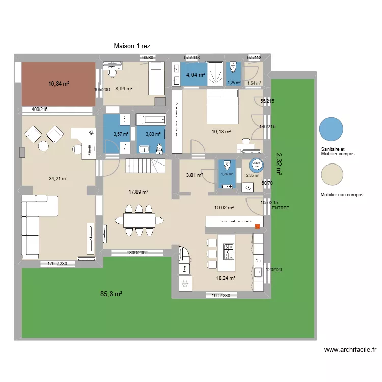 rez de chauss&eacute;e maison principale. Plan de 
