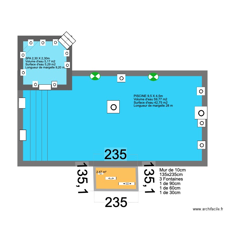 Piscine pk11 D1. Plan de 1 pièce et 2 m2