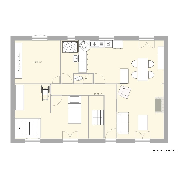 Maison St Lubin. Plan de 3 pièces et 89 m2