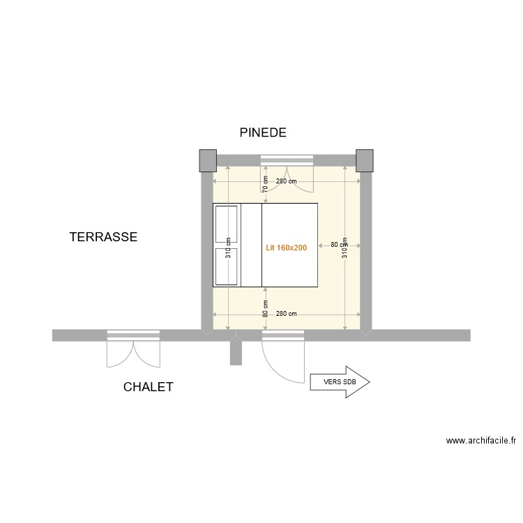 XALET CHAMBRE. Plan de 1 pièce et 9 m2