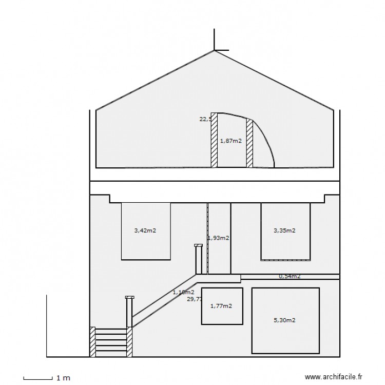 Façade principale. Plan de 0 pièce et 0 m2