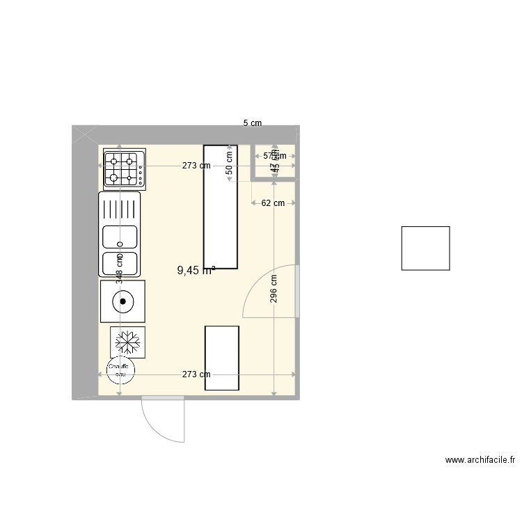 Cuisine 20220923. Plan de 1 pièce et 9 m2