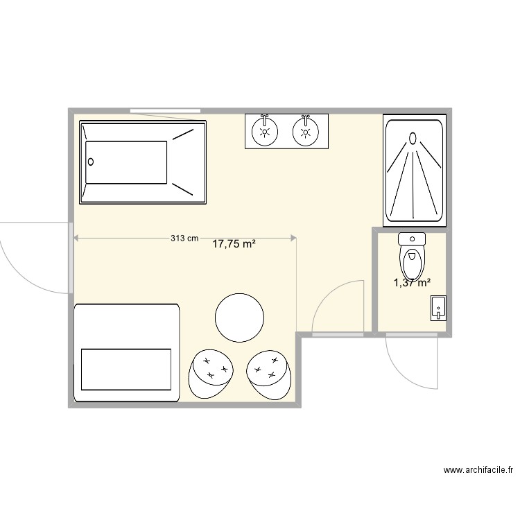 wellness Mortagne5. Plan de 2 pièces et 19 m2