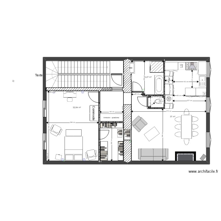 appart 2eme etage grande chambre sans ascens wc modif. Plan de 4 pièces et 86 m2