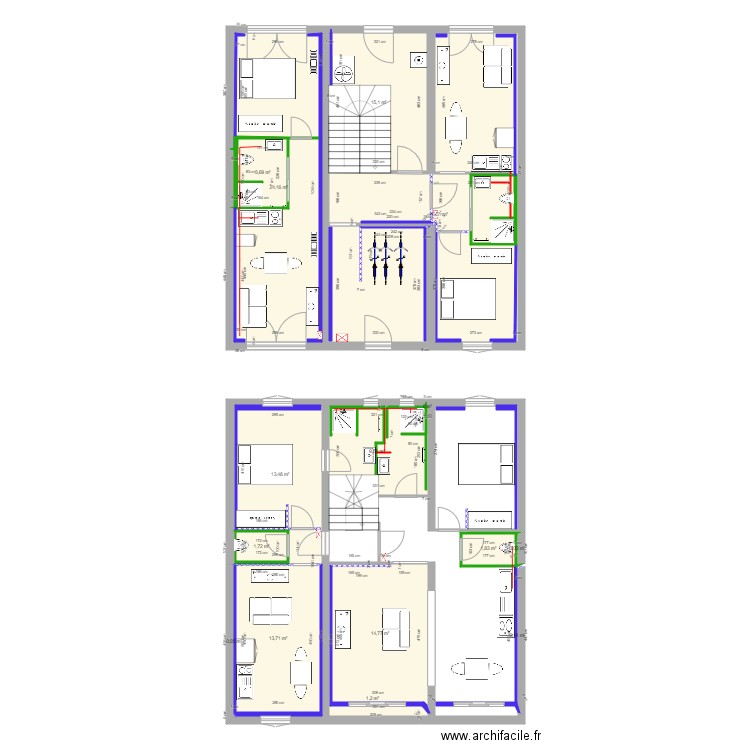 Locatif Aubigny. Plan de 15 pièces et 152 m2