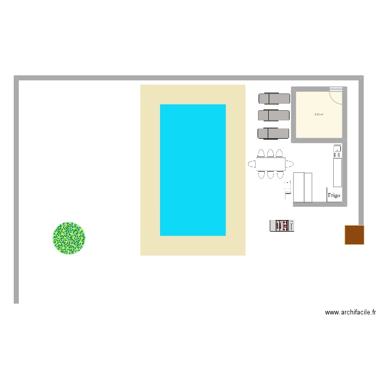 piscine. Plan de 1 pièce et 8 m2