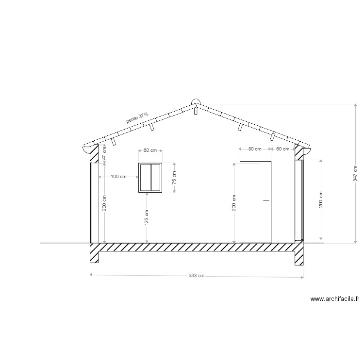 Garage vendée coupe1 deux pents. Plan de 0 pièce et 0 m2