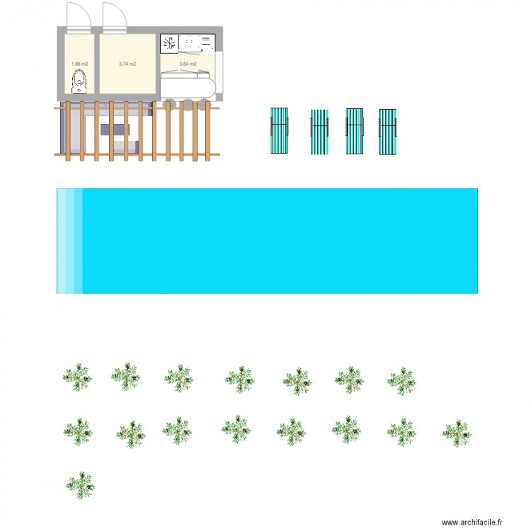 POOL HOUSE V2. Plan de 3 pièces et 9 m2