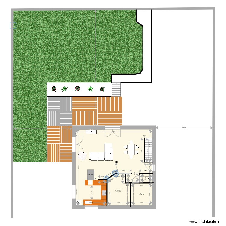 maison existant etage et jardin. Plan de 4 pièces et 81 m2