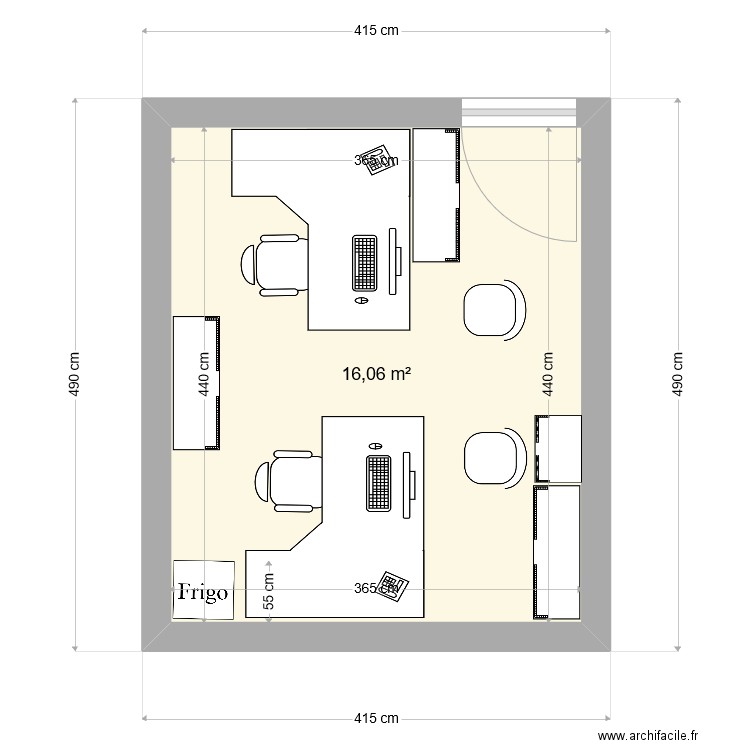Bureau 1. Plan de 1 pièce et 16 m2