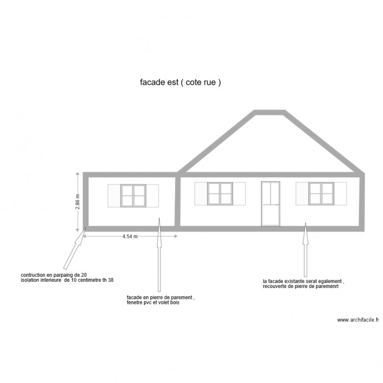 facade est apres projet. Plan de 0 pièce et 0 m2