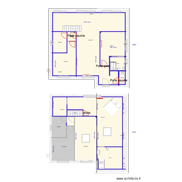 portes. Plan de 0 pièce et 0 m2