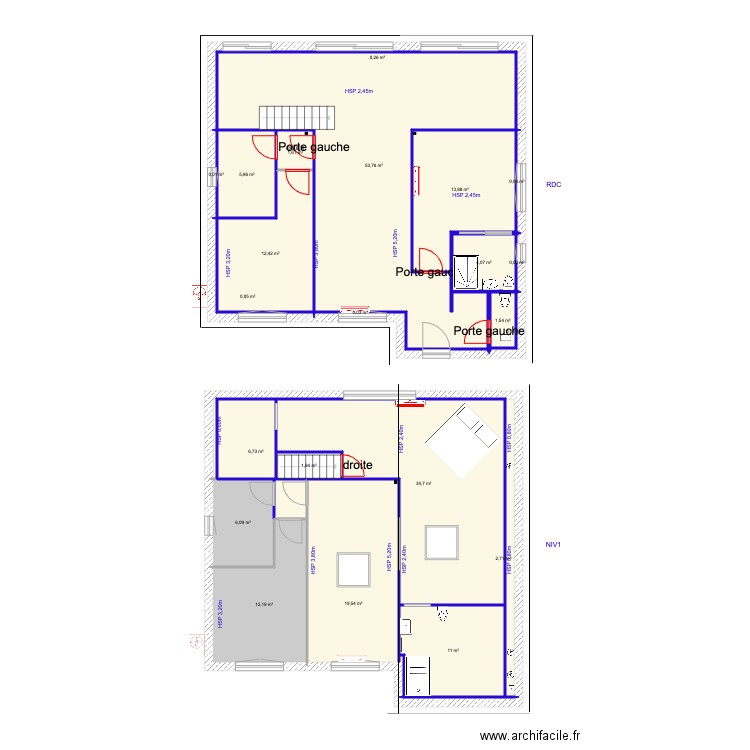 portes. Plan de 37 pièces et 385 m2