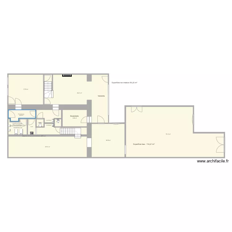 REZ avec accès commun pour maison et appartement. Plan de REZ avec accès commun pour maison et appartement. Plan de