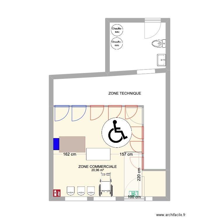 SQ LYON 9 Agencement. Plan de 3 pièces et 39 m2