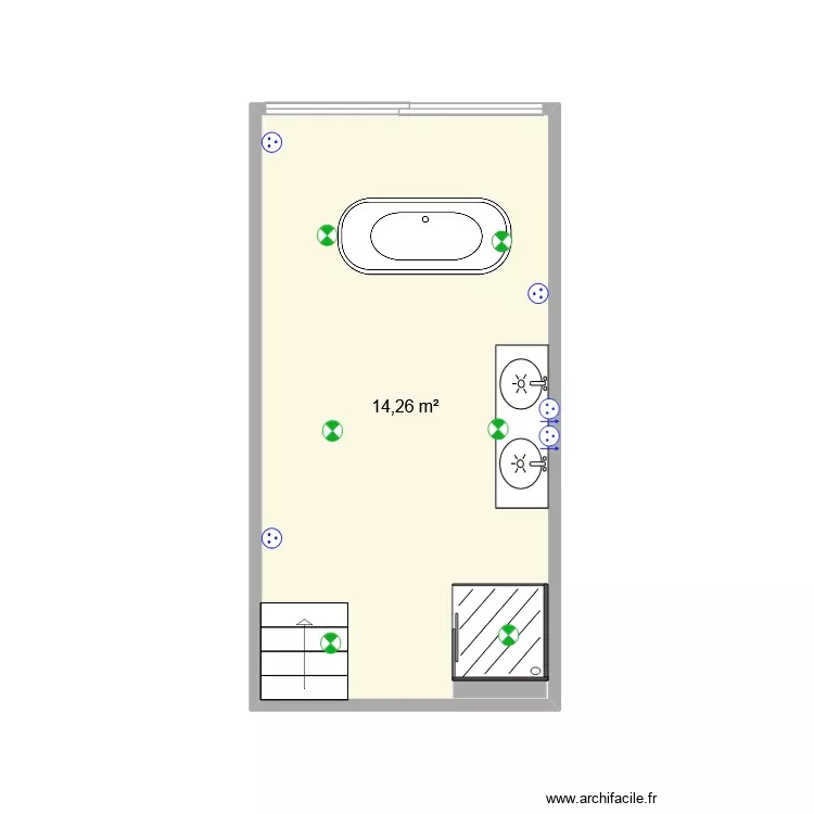salle de bain mezzanine. Plan de 1 Pièce et 14 m²