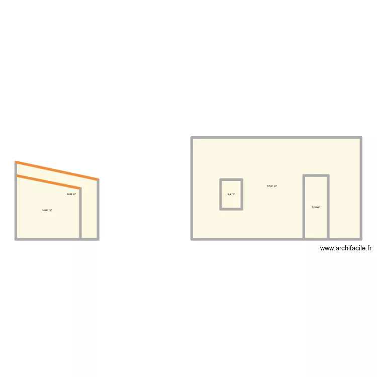 coupe. Plan de 5  et 89 m²