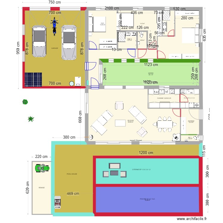 5P SERREDEF modif. Plan de 16 pièces et 378 m2